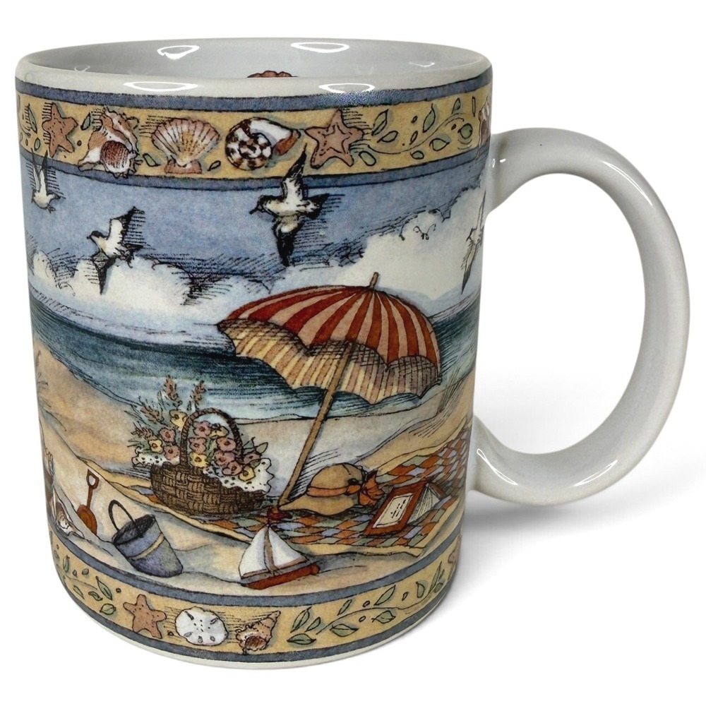 Lang & Wise Mug Ceramic Summer At The Seashore Susan Winget 1998 Coffee Cup VTG